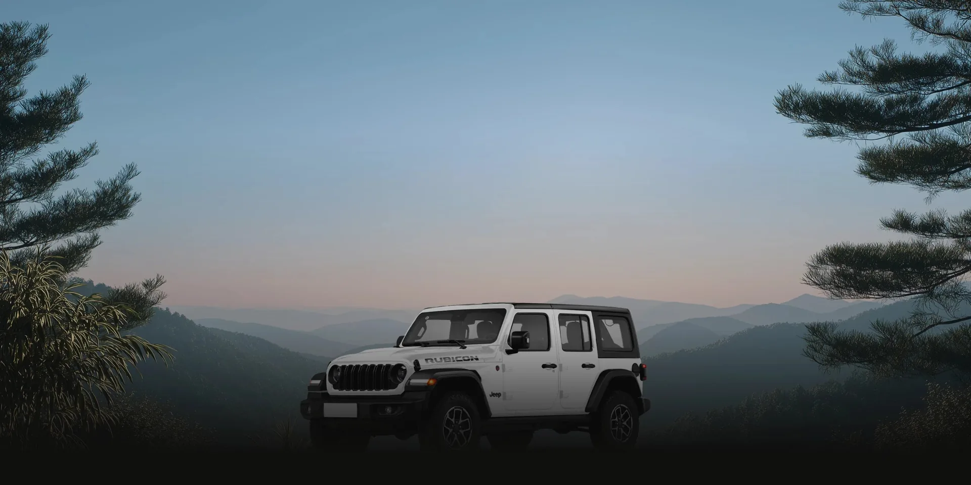 Off-road vehicle on a mountain trail at dusk