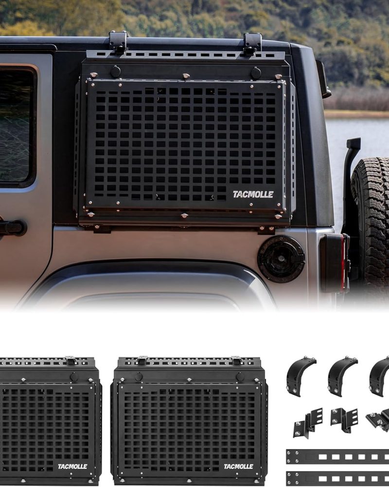 Tacmolle Tactical Rear Side Window Storage Box MOLLE Panel for Jeep Wrangler JK, 2-Pack