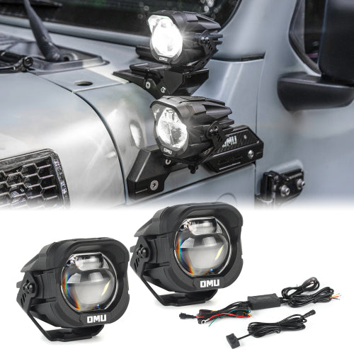 OMU Genesis 3 inch A-pillar spotlight with wire harness for Jeep auxiliary lighting