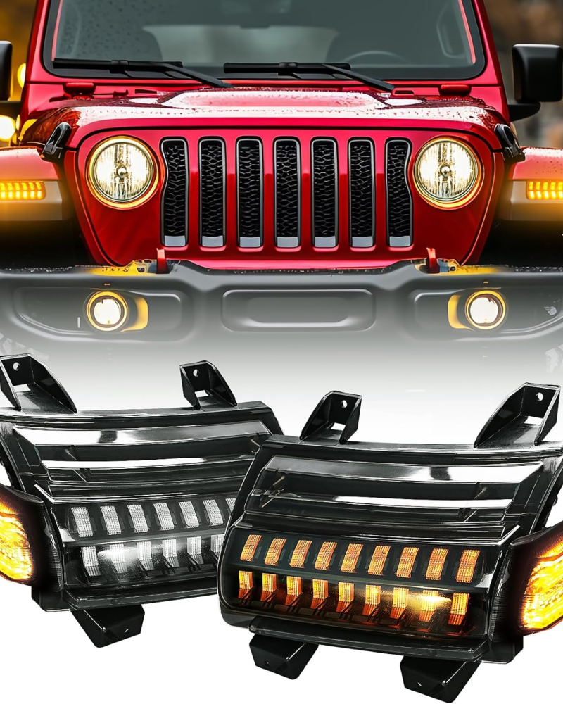 Maiker Lens LED Fender Light Kit LED Turn Signal Lights with DRL & Side Marker Lights Replacement For Jeep Wrangler JL