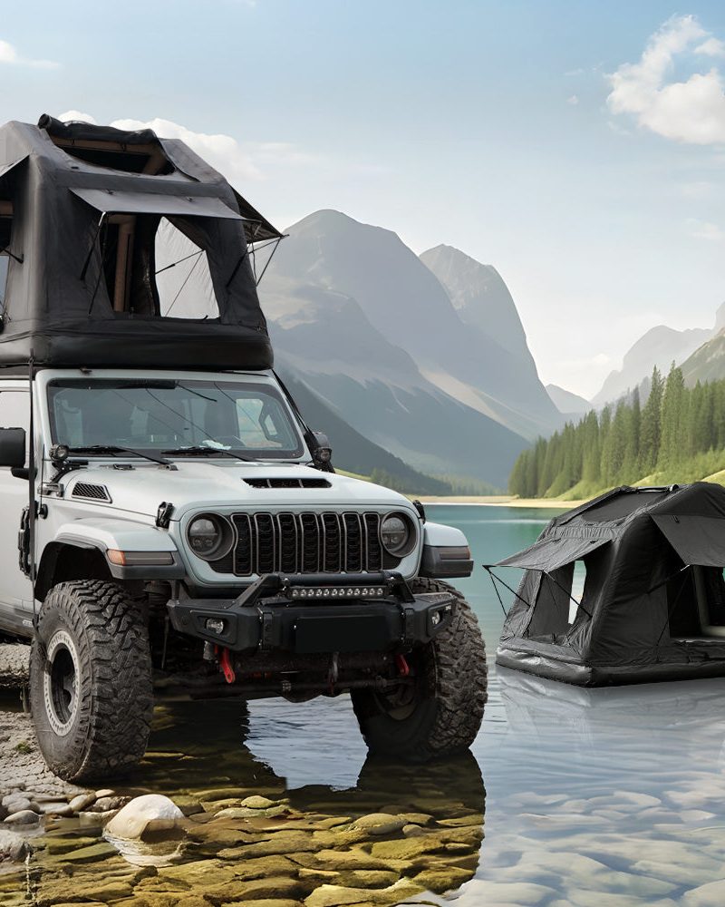 Foldable 2-3 People Amphibious Inflatable Car Roof Top Tent With Ladder for Camping Outdoor