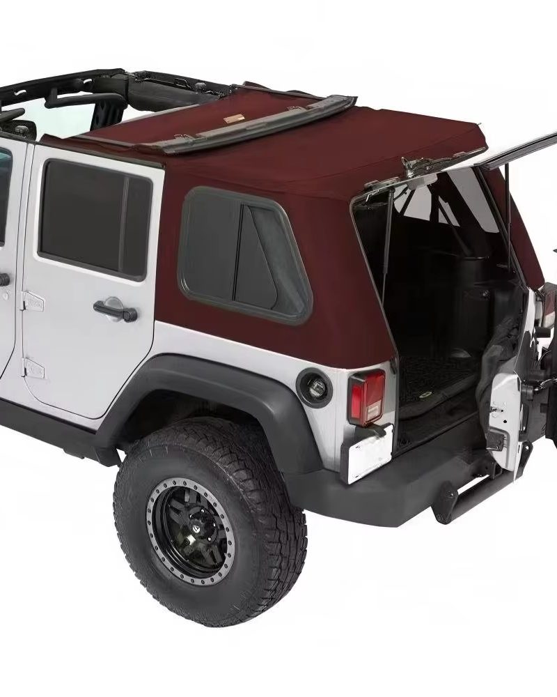 Black Twill Canvas 4 Door Convertible Soft Top for Wrangler JK JKU 2007-2017 Waterproof Replacement Roof With Tinted Windows