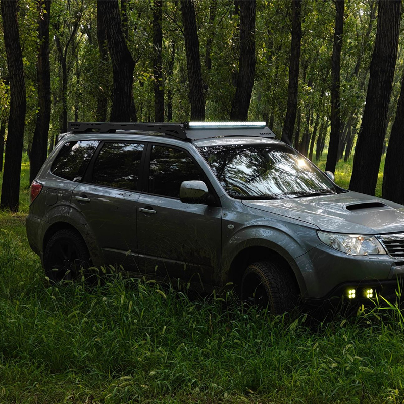 Carbon Steel Roof Rack LED Lights Forester Off-Road SUV Roof Cargo Basket Carrier Roof Top Luggage Modification Rack Low Wind