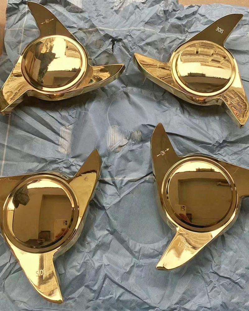 Classic 3-Prong Chrome & Gold Copper Hub Caps 2/3 Bar Locking Design Anti-Drop & Protective for Lowrider Wire Wheels