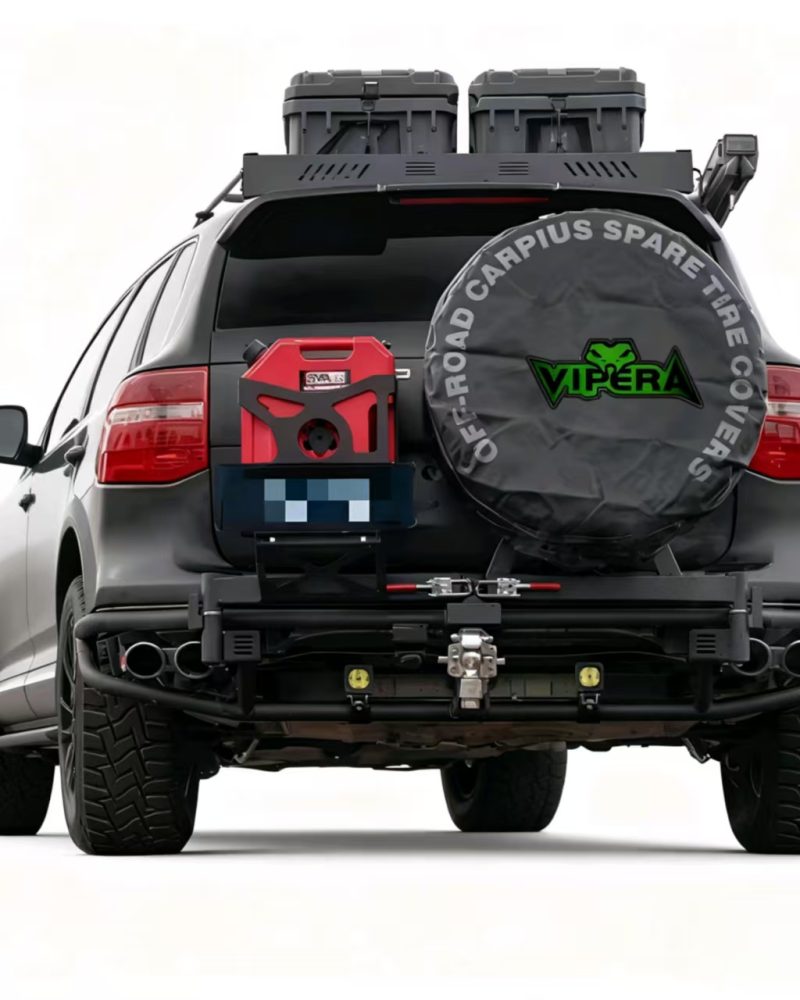 Gen 1 Cayenne Rear Tubular Swing-Out Tire Bumper with Spare Tire and Jerry Can Mounts