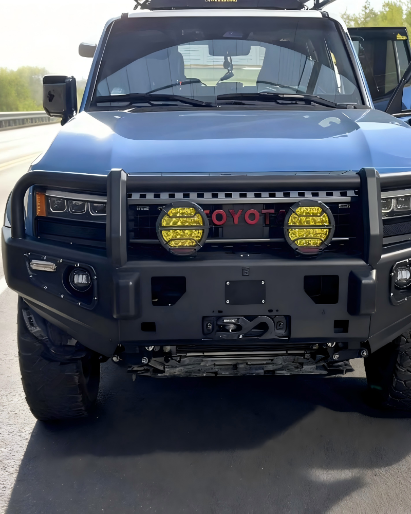 Heavy-Duty Steel Competition Front & Rear Bumpers for LC250, Off-Road Bull Bars with Winch Mount Plate & Recovery D-Ring Points