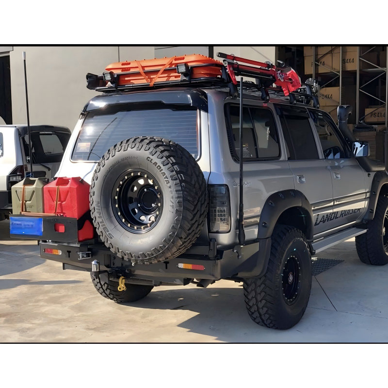 Offroad Rear Protective Bumper with Dual Spare Tire Carrier for LC80 4500, Auto Aftermarket Modification Parts